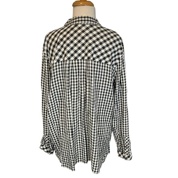 J. Jill Womens Black White Buffalo Check Spring Popover Blouse Large Long Sleeve - Picture 4 of 10